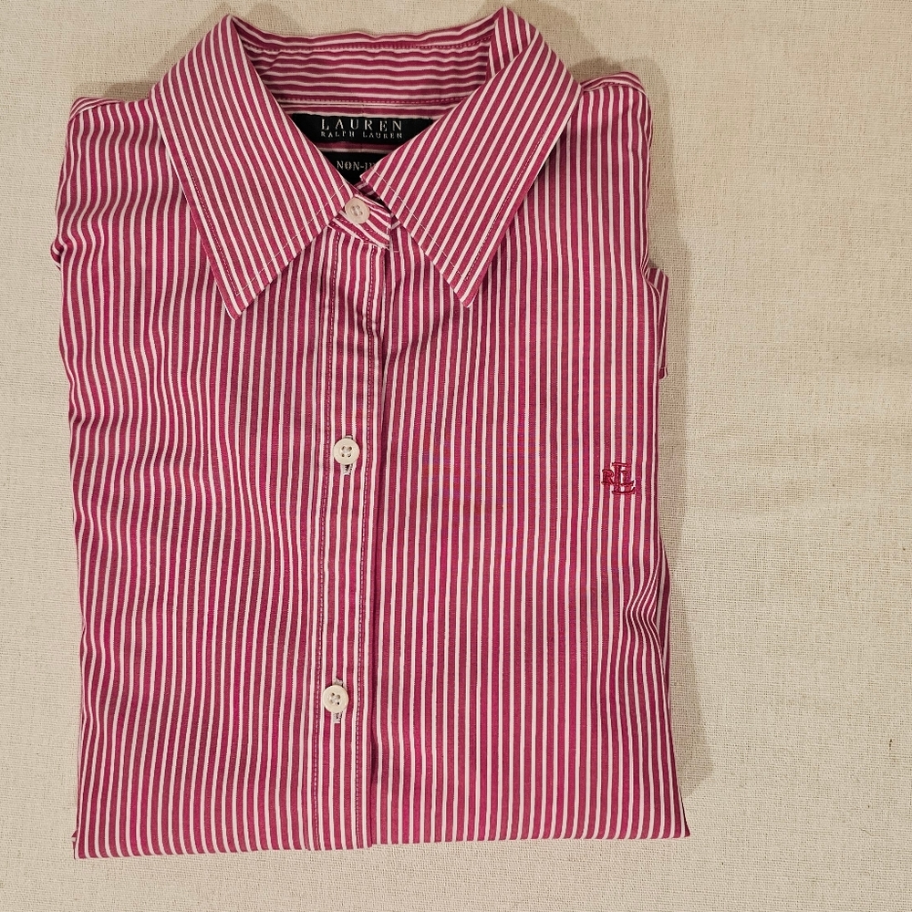 NWOT L-RL Women's Red/Purplish Striped Button Up Shirt Size-Medium - Picture 3 of 6